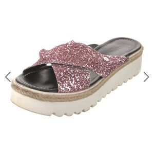 Pollini Pink Glitter Cross-Band Platform Slide